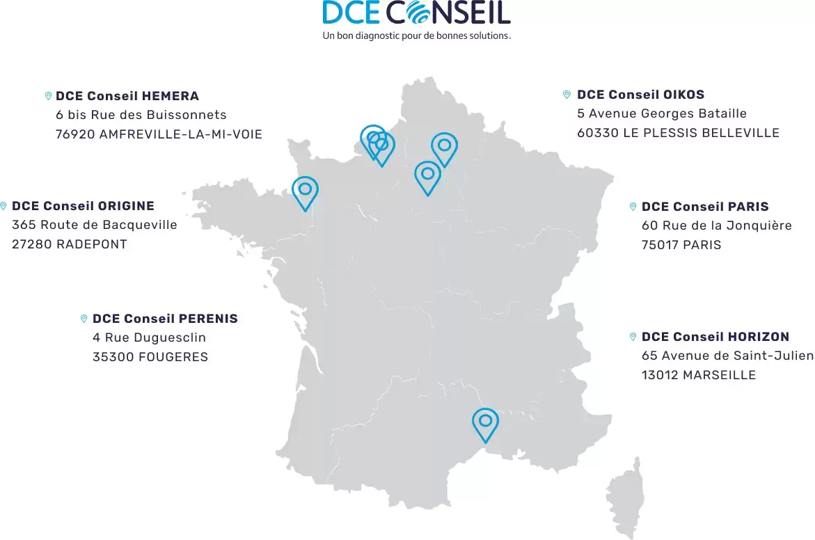 Implantation des agences DCE Conseil en France Implantation des agences DCE Conseil en France